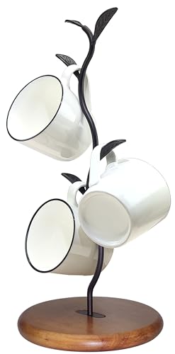 NBUOON Coffee Mug Holder Tree Rack for Counter,Leaf Shaped Tea Cup Mug Holder Stand for Countertop,Perfect Coffee Bar Accessory & Kitchen Home Organizer Black