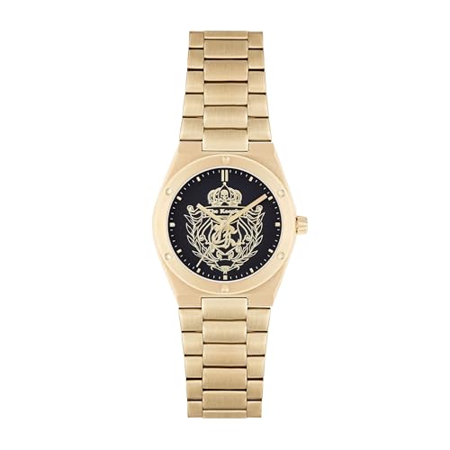 The Kooples - Montre Porthole Blason - Quartz Mouvement de Montre - Largeur du boîtier: 34 mm - Acier Inoxydable - Gold - Black - 5 ATM