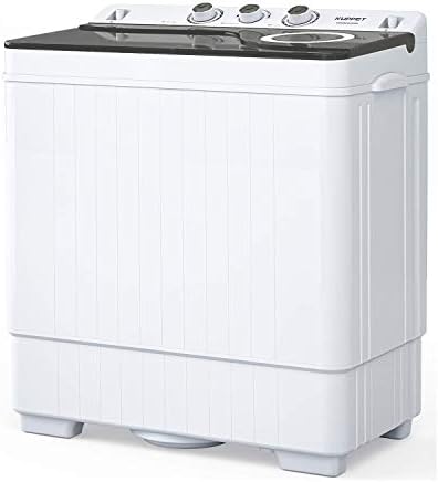 KUPPET Compact Twin Tub Portable Mini Washing Machine 26lbs Capacity, Washer(18lbs)&Spiner(8lbs)/Built-in Drain Pump/Semi-Automatic (White&Gray)