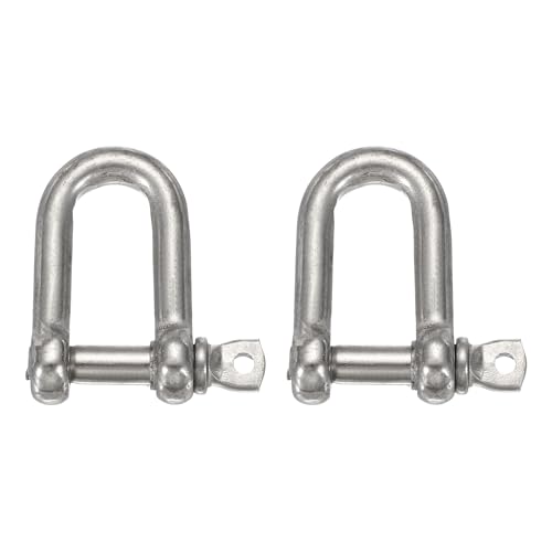 sourcing map 2Pcs Stainless Steel Bow Shackle, 1/2"(13mm) D Shape Screw Pin Large Screw Shackles for Boat Sailboat Chain Rigging Clasp Paracord Jewelry Marine Tackle, Silver Tone