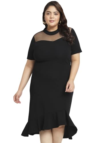 Image of wild U Women Plus Size Bodycon Dress | Stretchable Fabric | Half Sleeve | Western Stylish (Black, Size : 3XL to 8XL)
