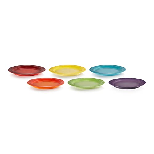 Le Creuset 6er-Set Frühstücksteller aus Steinzeug, 22 cm, Regenbogen, 79285228359006