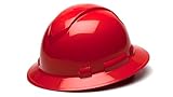 Pyramex Ridgeline Full Brim Hard Hat, 4-Point Ratchet Suspension, Red