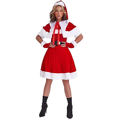 Damen Schal Weihnachten Cosplay Partykleid Outfit, Sexy Roter Samtmantel Schal Uniform Kostüm, Mrs Santa Claus Kostüm Mit Hut, Gürtel Und Handschuhen Cover