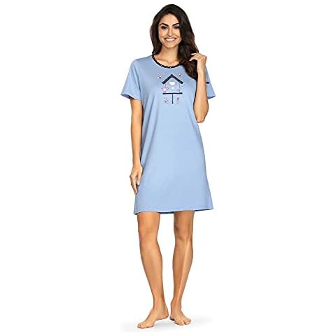 Comtessa Damen Nachthemd mit kurzen Ärmeln blau Single Jersey Rundhalsausschnitt 100% Baumwolle Cover