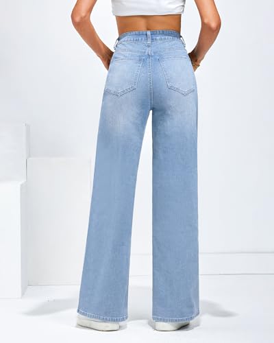 LookbookStore Wide Leg Jeans for Women High Waisted Stretchy Denim Jeans Fashion Baggy Trouser Jean Pants with Pockets3