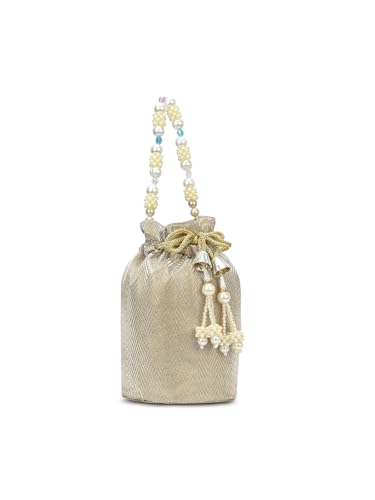 Image of Lavie Signature Women's Bisbee Pearl Handle Potli Bags | Pouches for Festive Party | Batwa Bag Bridal Purse | Gift For Women