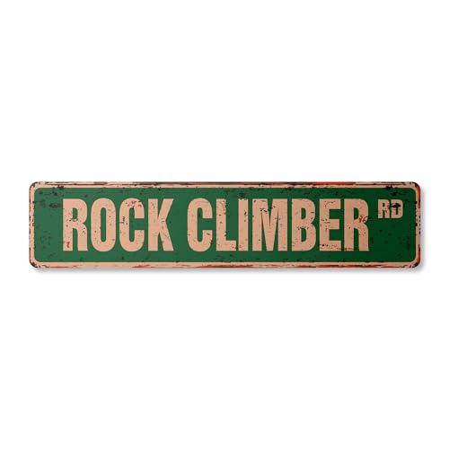 Rock Climber Vintage Aluminum Street Sign Climbing Holds Harness Mountain