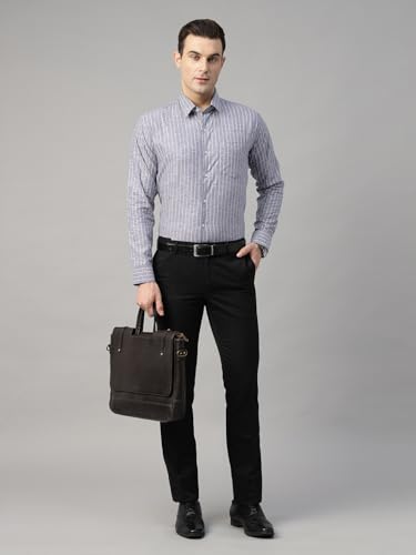 Image of Hancock Men Striped Hemp Blend Formal Shirt(9722Blue)