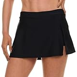 Reebok Womens Swim Skirt with Shorts Liner, Swim Skorts for Women Swimwear, Sporty Athletic Bathing Suit Skirt Bottoms Black