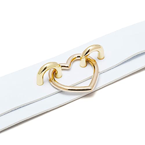 Aabellay Breit Lederhalsband Halskette Herz Form Damen Leder Choker Metall Ring Halsband Gotik Punk Rock Lederband Einstellbar Kragen - Weiß mit Gold Herz