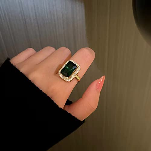 OIDIMS Green Gemstone Statement Ring Women's Classical Engagement Crystal Wedding Party Open Rings Cubic Zirconia Adjustable Finger Gold Plated for Women Mom Valentine's Day Anniversary Jewelry Gift4