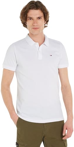 Tommy Jeans Herren Poloshirt Kurzarm Slim Fit, Weiß (White), 6XL – Ansicht 1