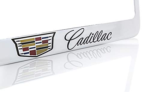 Cadillac With Crest Brass License Plate Frame With Chrome Finish (2 Hole) #TOP1