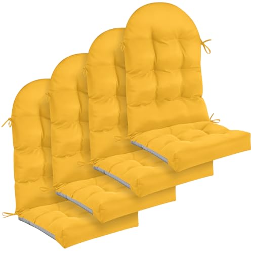 Image of Geelin 4 Pcs Outdoor Patio Chair Cushion Thick High Back Adirondack Chair Cushion Tufted Weather & Fade Resistant Anti-Slip Outside Rocking Chairs Pads with Ties 44 x 19 x 4 Inch (Amber)