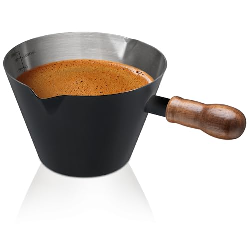 Image of Amrules 6.8oz Espresso Measuring Cup with Wood Handle & Double Spout, Black