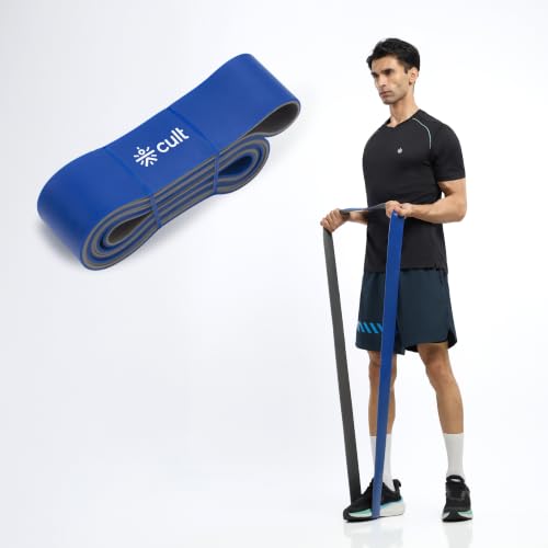 Image of CULT Resistance Band 64MM(30-80Kgs), Extra Heavy TPE Power Band for Strength Training, Assisted Pull-Ups, Mobility Training & Full Body Workouts, Blue & Grey