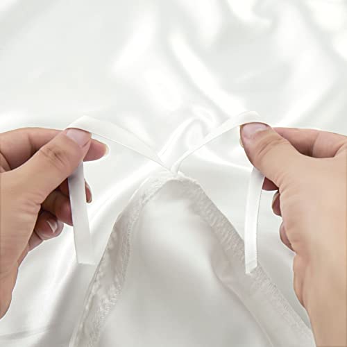Image of Ersmak 6 Pieces Satin Duvet Cover King Size Luxury Silky Bedding Duvet Cover Set with 1 Soft Duvet Cover, 4 King Pillowcases and 1 Body Pillowcase, Ivory White