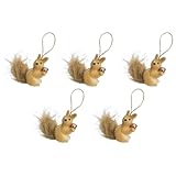 Acan Tradineur - Pack de 5 Colgantes de Ardilla con piña - Fabricado en Madera y poliéster - Decoración para Temporada navideña - 11 x 6,5 x 3,5 cm