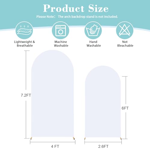 Image of White Arch Cover Set of 2-7.2 and 6ft Arch Backdrop Cover Spandex Wedding Arch Stand Covers for Bridal Shower Wedding Baby Shower Birthday Party Ceremony Banquet Photo Background Decorations