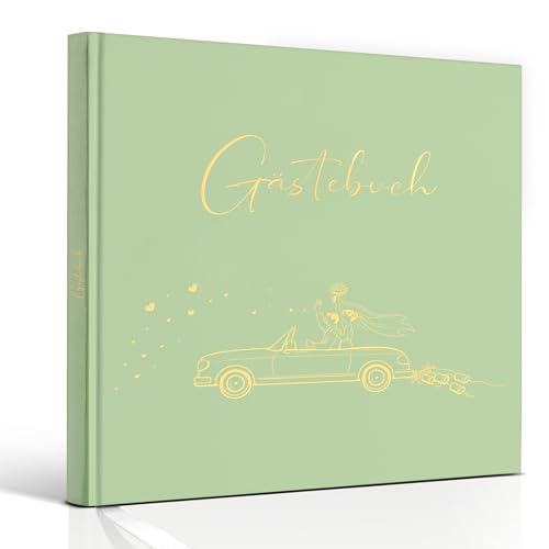 Marvelights Elegantes Hochzeitsgästebuch mit Goldprägung – Gästebuch Hochzeit Hardcover, 84 blanko Seiten aus 160 g Papier, inkl. 4 Hochzeitsstickern, Geschenk für Brautpaart
