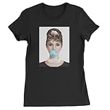 Womens Audrey Hepburn Chewing Bubble Gum T-Shirt Large Black