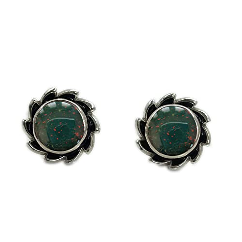 Natural Bloodstone Stud Earrings, Bloodstone Gemstone Studs Jewelry handmade with Sterling Silver, 10mm Aries Birthstone, Bloodstone Studs, Gift For Her, Birthday Gift, Christmas Gift Studs Earring