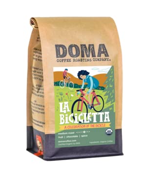 Doma Coffee Roasting Company "La Bicicletta Organic Blend" Medium Roasted Fair Trade Organic Whole Bean Coffee - 12 Ounce Bag