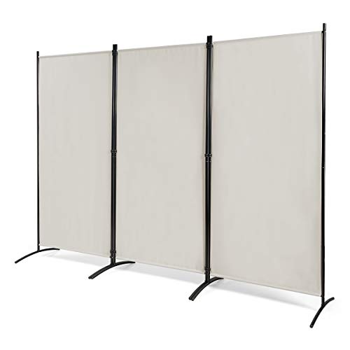 Multigot 3-Panel Room Divider, Folding Wall Privacy Screen Protector, Movable Partition Privacy Separator for Living Room, Bedroom, Office, Garden and Balcony (Beige)