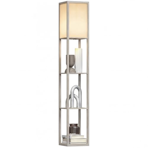 HOMCOM 3-Tier Floor Lamp, Floor Light with Storage Shelf, Reading Standing Lamp with Acrylic Shade for Living Room, Bedroom, Kitchen, Dining Room, Office, Dorm, 160cm, Oak