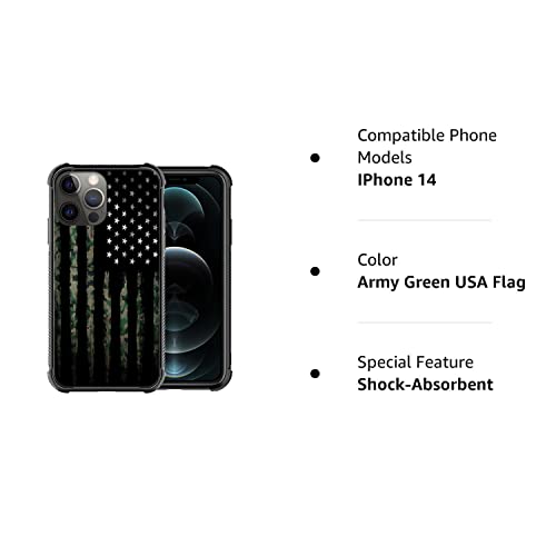 Hensuske Compatible With Iphone 14 Case,Army Green Usa Flag Iphone 14 Cases For Men/Women/Boys/Girls,Non-Slip Four Corner Shock Absorption Soft Tpu Protective Case, Iphone 14(6.1 Inch) #TOP6