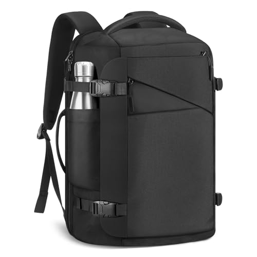 MoKo Travel Backpack for Men, Large 40L TSA Flight Approved Carry on Backpack, 17 inch Laptop Backpack 180° Openable & Expandable, Water-Resistant Lightweight Business Weekender Bag Daypack, Black