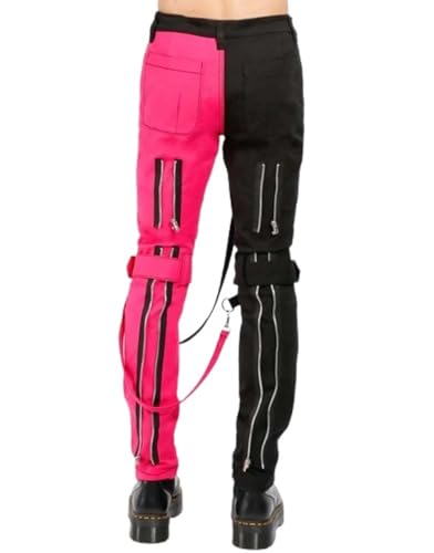 Generic Gothic Split Leg Bondage Pant Rock Hard Trouser Heavy Weight Emo Style Pants Black/Pink2