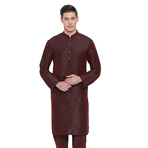 Image of VASTRAMAY Men's Burgandy Silk Blend Only Kurta