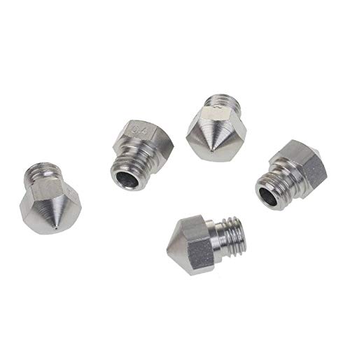 Lysee 3D Printer Parts & Accessories - 5Pcs MK10 Stainless Steel Nozzle for 3D Printer Parts 0.4mm 1.75mm Filament M7 Thread Nozzles