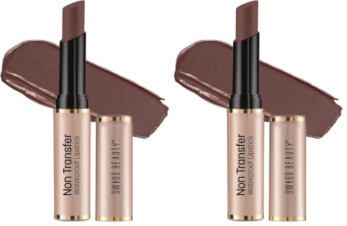 Image of Swiss Beauty Non-Transfer Waterproof Lipstick with Jojoba Seed Oil | Matte Finish | Long-Lasting | Highly Pigmented | Shade- Spice Nude, 3gm (Pack of 2)