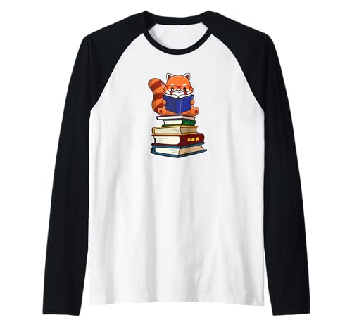Cute Kawaii Reading Books Red Panda Lover Maglia con Maniche Raglan
