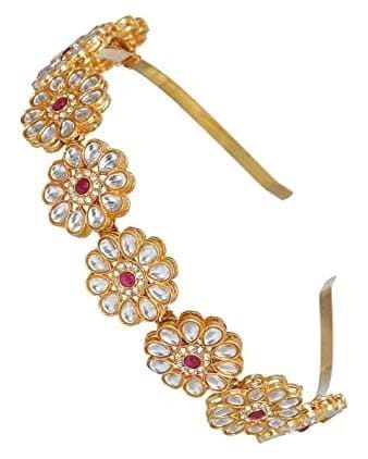 Mehtab Gold Plated Brass Kundan Flower Design Hairband/Mathapatti For Women/Girls/Bride (set of 1) (RED) 14 (B0CV5VHD4R) Amazon Price History, Amazon Price Tracker