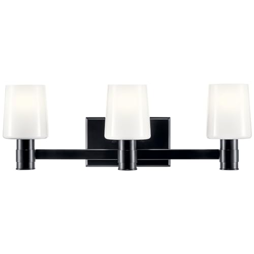 Image of Kichler Adani 3-Light Bathroom Vanity Light Fixture, Modern Wall Lighting with Opal Glass in Black for Bathroom or Powder Room Over Mirror (8.25 inch x 24 inch), 55176BK