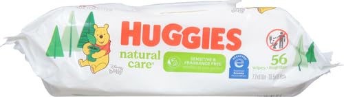 Image of Huggies Natural Care Sensitive Baby Wipes, Unscented, Hypoallergenic, 99% Purified Water, 1 Flip-Top Pack (56 Wipes Total) (Pack of 3)