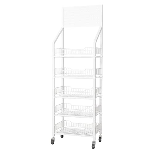 AOVOCO キッチン収納棚 メタルラック 幅50 5段 スチールラック 食器棚 ラック棚 収納 電子レンジ台 炊飯器置き台 組立品 有孔ボード シェルフ ラック 白 キャスター 付き