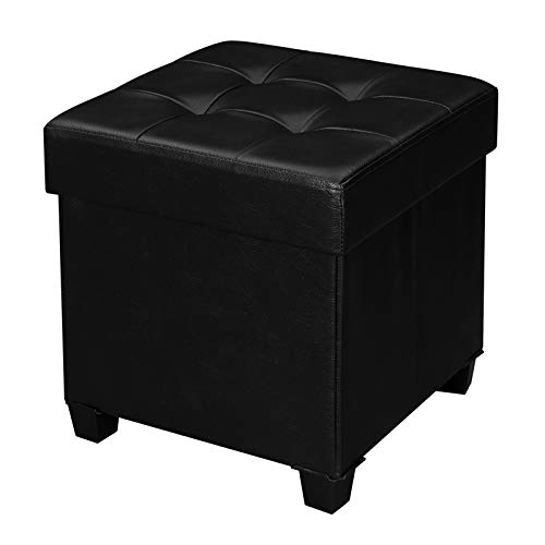 SONGMICS Storage Ottoman, Padded Folding Footrest, Chest with Lid, Solid Wood Feet, Space-Saving