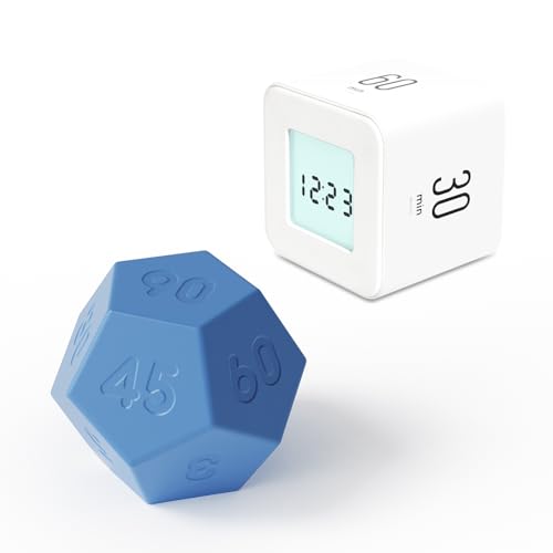 Mooas Multi Cube Timer (White) & Dodecagon Time Ball (Blue) Digital Flip Clock & Pomodoro Productivity Timer for Kids, ADHD, Office, Kitchen, Study, Workout with Vibrate/Silent/Sound Modes