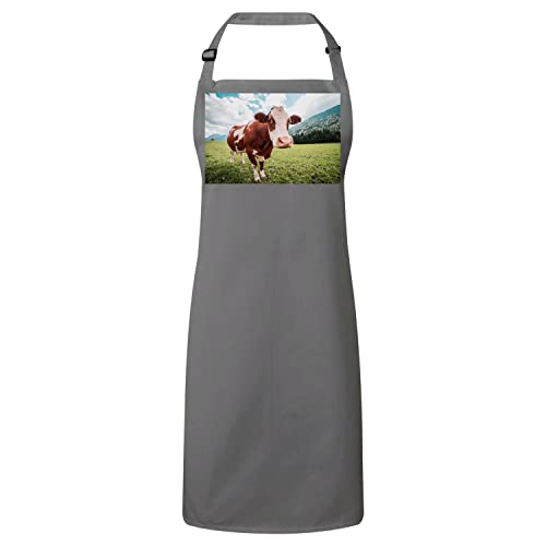 Tablier cuisine gris vache paysage montagnard idée cadeau originale pour cuisinier