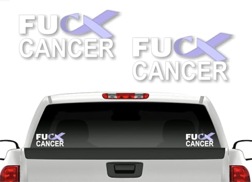 Image of 2 FU Cancer Purple Ribbon 8'' Decals FCK All Cancers Testicular Pancreatic Leiomyosarcoma Cancer Vinyl Vehicle Decal Stickers (Purple (2 Decals))