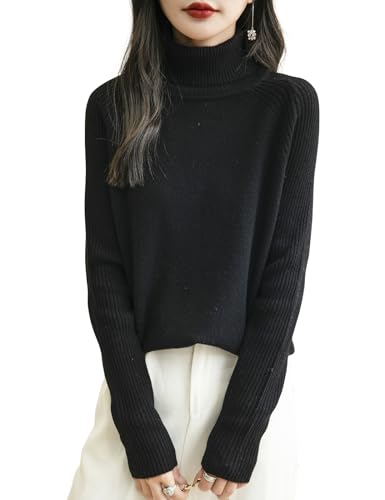Women's Turtleneck 100% Merino Wool Sweater 2025 Fall Winter Classic Warm Soft Raglan Long Sleeve Knit Sweater