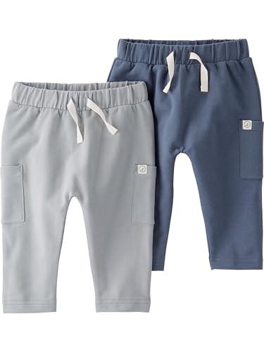 little planet by carter's Baby 2-Pack Pants Made with Organic Cotton, Blue/Gray, 12M