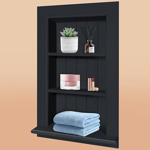 Royxen Bathroom Medicine Cabinet 14 x 24 Inch, Recessed Medicine Cabinet, Large Medicine Cabinet, 3-Tier, Black Cover