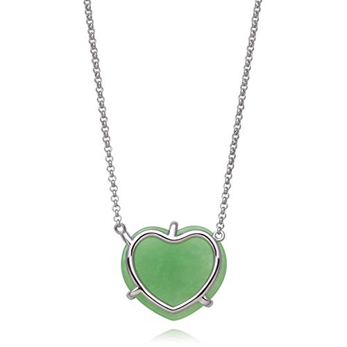 Belacqua Natural Blue Aquamarine, Pink Rose Quartz or Green Jade Heart Pendant Necklace or Jewelry Set in Sterling Silver, Rolo Chain: 17.5"+2" Extender, 8 mm Stud Earrings, Gift Box Included2