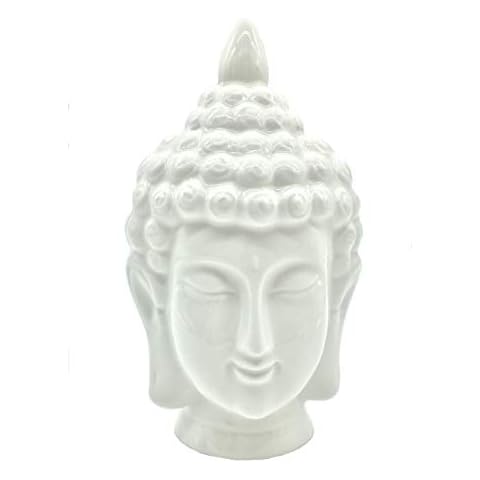 FICITI White Ceramic Buddha Head Statue - Zen Home Decor for Meditation and Relaxation - Perfect for Yoga Studios, Spa Rooms, and Living Spaces - 7.5 inch Cover